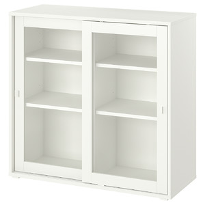 VIHALS Cabinet with sliding glass doors, white, 95x37x90 cm