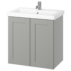 ENHET / TVÄLLEN Wash-stnd w doors/wash-basin/tap, grey/grey frame, 64x43x65 cm