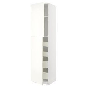 METOD / MAXIMERA Hi cab w 2 doors/4 drawers, white/Vallstena white, 60x60x240 cm