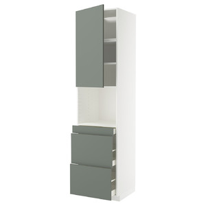 METOD / MAXIMERA Hi cab f micro combi w door/3 drwrs, white/Nickebo matt grey-green, 60x60x240 cm