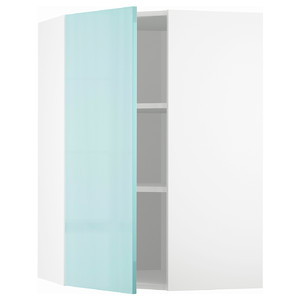 METOD Corner wall cabinet with shelves, white Järsta/high-gloss light turquoise, 68x100 cm