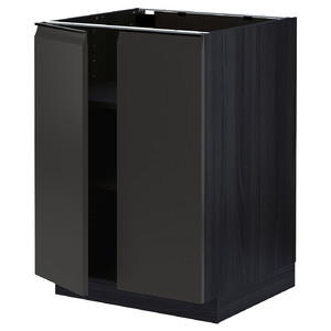 METOD Base cabinet with shelves/2 doors, black/Upplöv matt anthracite, 60x60 cm
