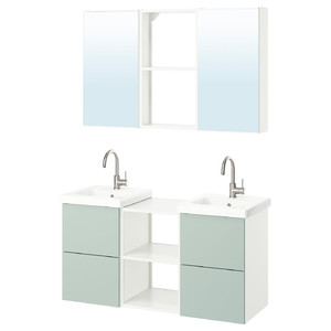 ENHET Bathroom, white/pale grey-green, 124x43x65 cm