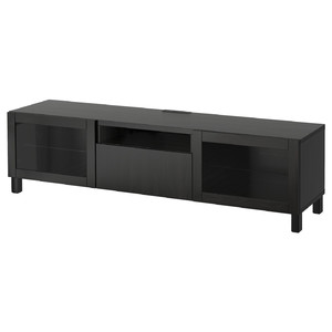 BESTÅ TV bench, black-brown, Lappviken/Stubbarp black-brown clear glass, 180x42x48 cm