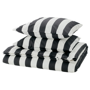 SLÅNHÖSTMAL Duvet cover and 2 pillowcases, black/white/striped, 200x200/50x60 cm