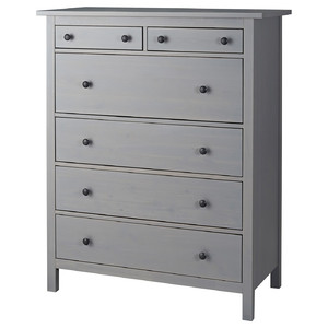 HEMNES Chest of 6 drawers, grey stained, 108x131 cm