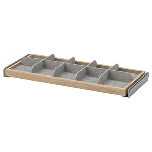 KOMPLEMENT Pull-out tray with divider, white stained oak effect, light grey, 75x35 cm