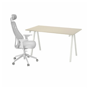 TROTTEN / MATCHSPEL Desk and chair, beige/white light grey