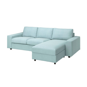 VIMLE 3-seat sofa with chaise longue, with wide armrests/Saxemara light blue