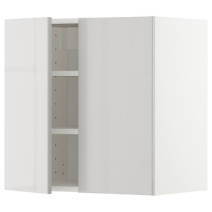 METOD Wall cabinet with shelves/2 doors, white/Ringhult light grey, 60x60 cm