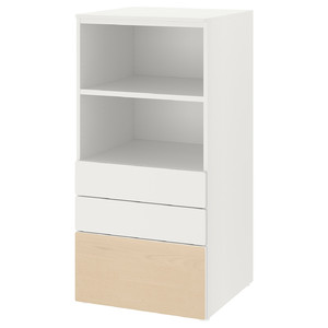 SMÅSTAD / PLATSA Bookcase, white birch, with 3 drawers, 60x55x123 cm