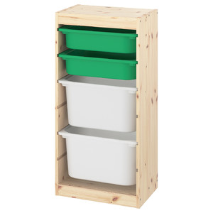 TROFAST Storage combination, light white stained pine green, white, 44x30x91 cm