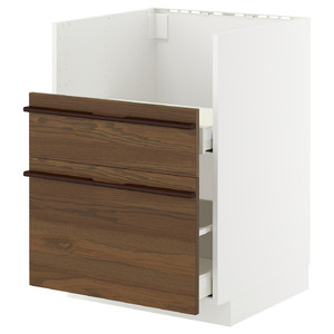 METOD / MAXIMERA Base cab f TALLSJÖN sink, white/Stensta dark brown ash veneer, 60x60 cm