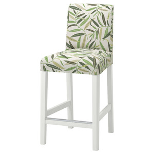 BERGMUND Bar stool with backrest, white, Fågelfors multicolour, 62 cm