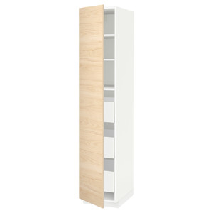 METOD / MAXIMERA High cabinet with drawers, white/Askersund light ash effect, 40x60x200 cm