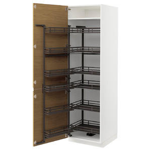 METOD High cabinet with pull-out larder, white/Voxtorp oak effect, 60x60x200 cm