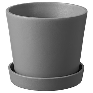 SMULGUBBE Plant pot with saucer, concrete effect, 9 cm