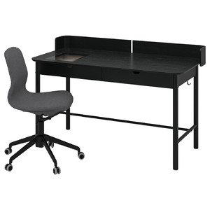 RIDSPÖ / LÅNGFJÄLL Desk and chair, anthracite dark grey/black