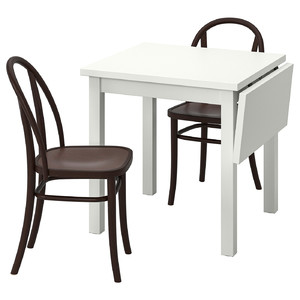 NORDVIKEN / SKOGSBO Table and 2 chairs, white/dark brown, 74/104 cm