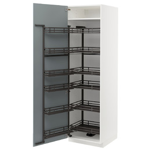METOD High cabinet with pull-out larder, white/Kallarp light grey-blue, 60x60x200 cm