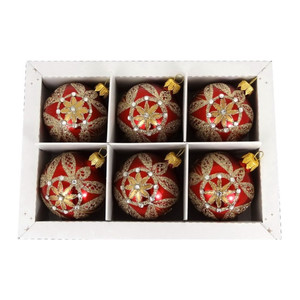 Christmas Baubles 60mm 6pcs, glass, red-gold