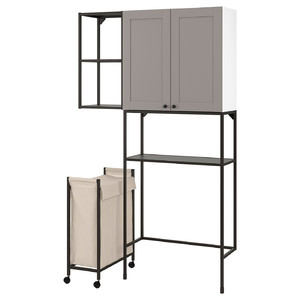 ENHET Storage combination for laundry, anthracite/grey frame, 120x32x204 cm