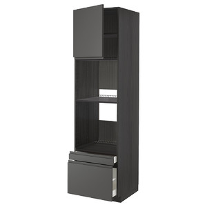 METOD / MAXIMERA Hi cab f ov/combi ov w dr/2 drwrs, black/Voxtorp dark grey, 60x60x220 cm