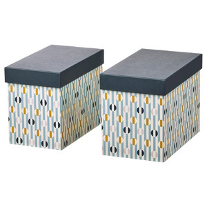 DAKSJUS Box with lid, set of 2, stripe pattern blue