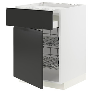 METOD / MAXIMERA Base cab f hob/drawer/2 wire bskts, white/Upplöv matt anthracite, 60x60 cm