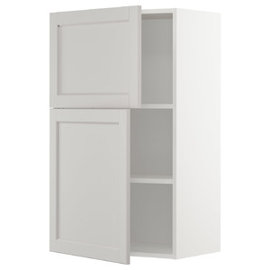 METOD Wall cabinet with shelves/2 doors, white/Lerhyttan light grey, 60x100 cm