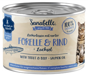 Sanabelle Adult Cat Food Trout & Beef + Salmon Oil 195g