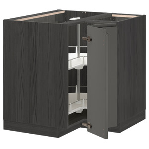 METOD Corner base cabinet with carousel, black/Voxtorp dark grey, 88x88 cm