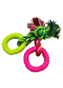 Dog Toy Rubber Ring with Rope 7/15cm, assorted colours, 1pc