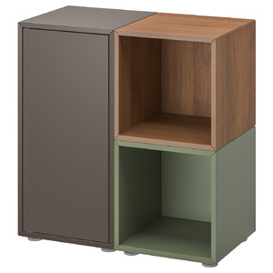 EKET Cabinet combination with feet, dark grey/walnut effect grey-green, 70x35x72 cm