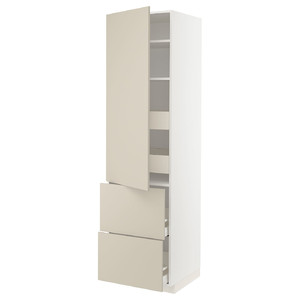 METOD / MAXIMERA Hi cab w shlvs/4 drawers/dr/2 frnts, white/Havstorp beige, 60x60x220 cm