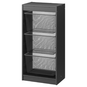 TROFAST Storage combination with boxes, grey/dark grey, 46x30x94 cm