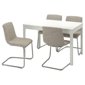EKEDALEN / LUSTEBO Table and 4 chairs, white chrome-plated/Viarp beige/brown, 120/180 cm