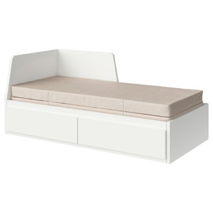 FLEKKE Day-bed w 2 drawers/2 mattresses, white/Vannareid firm, 80x200 cm