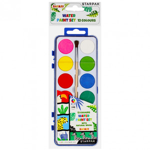 Starpak Water Paint Set Safari 12 Colours & Paintbrush