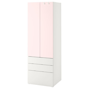 SMÅSTAD / PLATSA Wardrobe, white pale pink/with 3 drawers, 60x42x181 cm