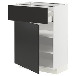 METOD / MAXIMERA Base cabinet with drawer/door, white/Nickebo matt anthracite, 60x37 cm