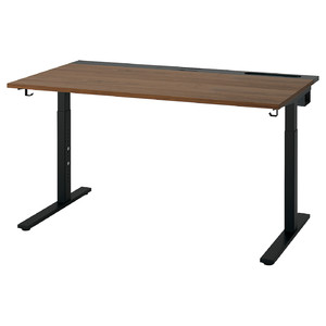 MITTZON Desk, walnut veneer/black, 140x80 cm