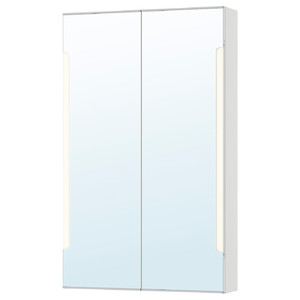 STORJORM Mirror cab 2 door/built-in lighting, white, 60x14x96 cm