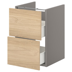 ENHET Base cb f washbasin w 2 drawers, grey/oak effect, 40x42x60 cm