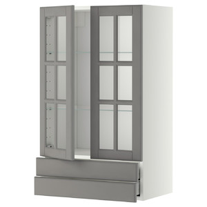 METOD / MAXIMERA Wall cab w 2 glass doors/2 drawers, white/Bodbyn grey, 60x100 cm