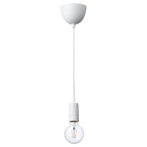 SUNNEBY / LUNNOM Pendant lamp with light bulb, white/globe clear