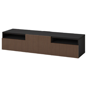 BESTÅ TV bench with drawers and door, black-brown Björköviken/brown stained oak veneer, 180x42x39 cm