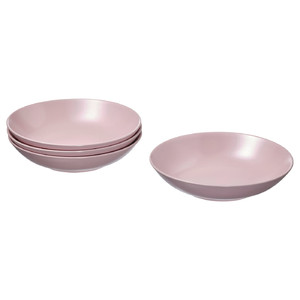 FÄRGKLAR Deep plate, matt light pink, 23 cm, 4 pack