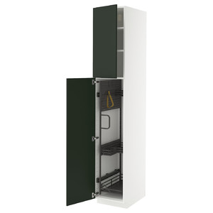 METOD High cabinet with cleaning interior, white/Havstorp deep green, 40x60x220 cm