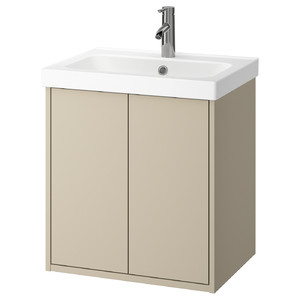 HAVBÄCK / ORRSJÖN Wash-stnd w doors/wash-basin/tap, beige, 62x49x69 cm